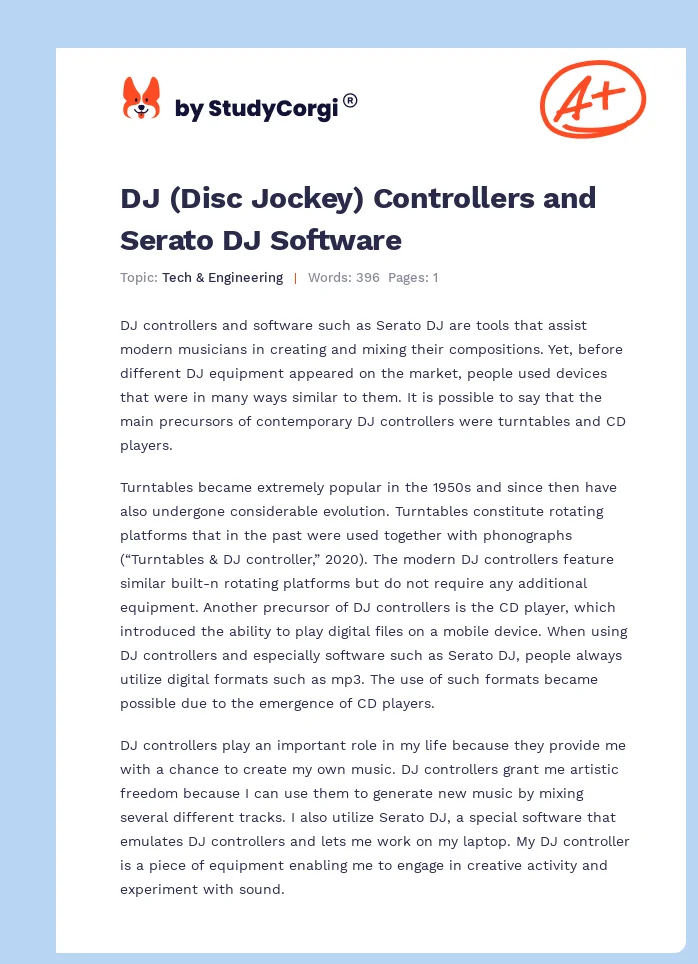 DJ (Disc Jockey) Controllers and Serato DJ Software. Page 1