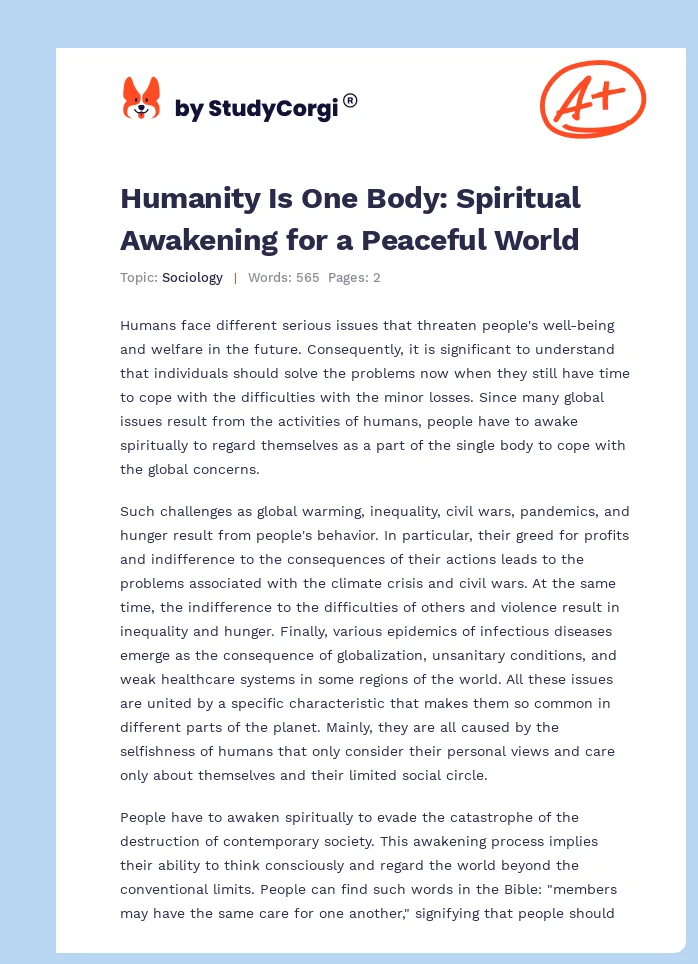 Humanity Is One Body: Spiritual Awakening for a Peaceful World. Page 1