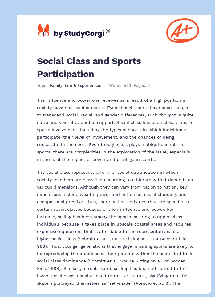 Social Class and Sports Participation. Page 1