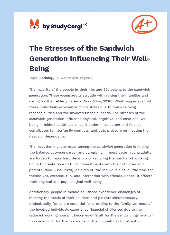 The Stresses of the Sandwich Generation Influencing Their Well-Being. Page 1