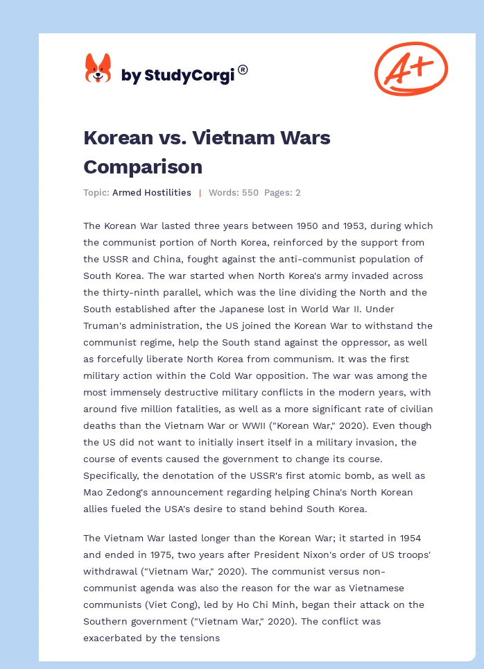 Korean vs. Vietnam Wars Comparison. Page 1