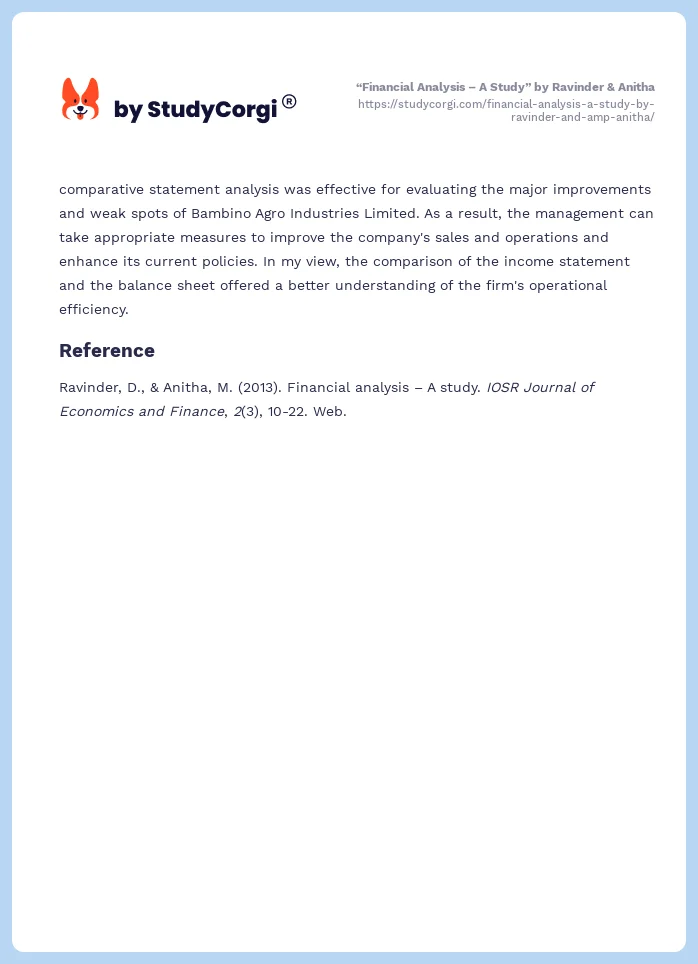 “Financial Analysis – A Study” by Ravinder & Anitha. Page 2