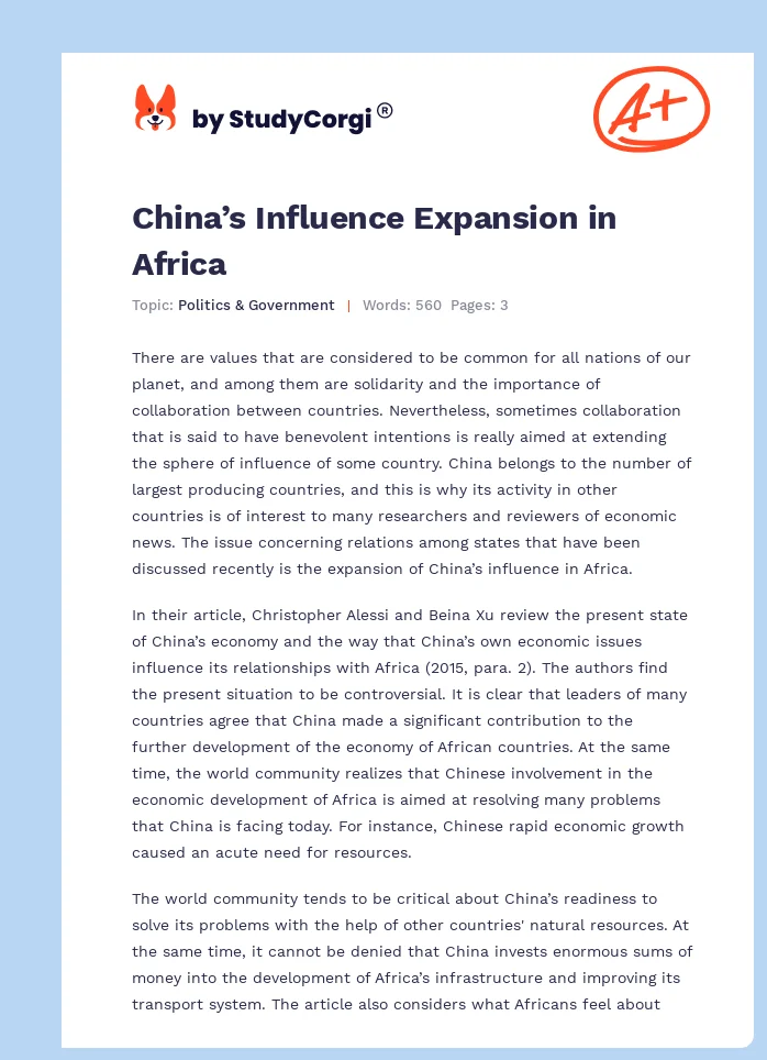 China’s Influence Expansion in Africa. Page 1