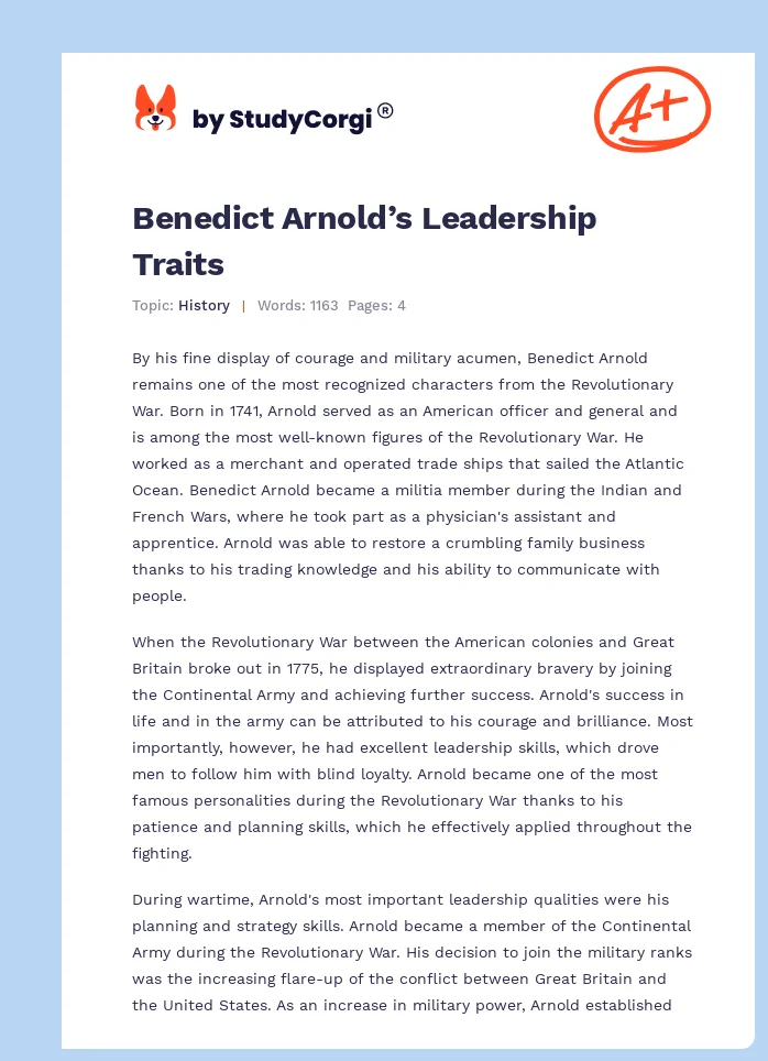 Benedict Arnold’s Leadership Traits. Page 1