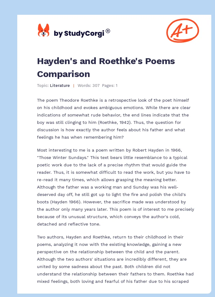 Hayden's and Roethke's Poems Comparison. Page 1