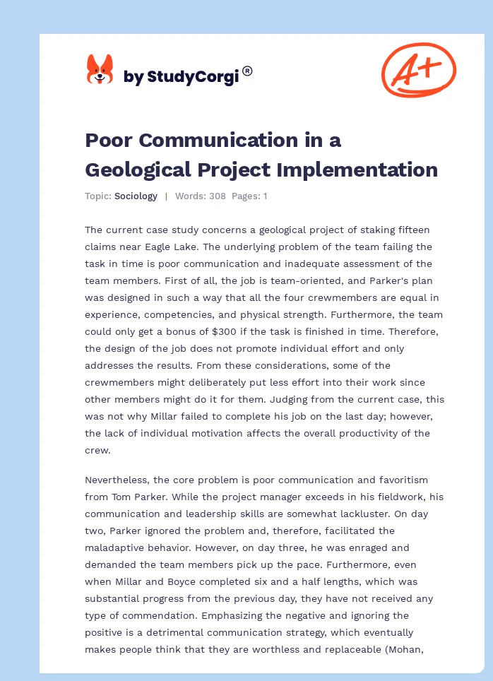 Poor Communication in a Geological Project Implementation. Page 1