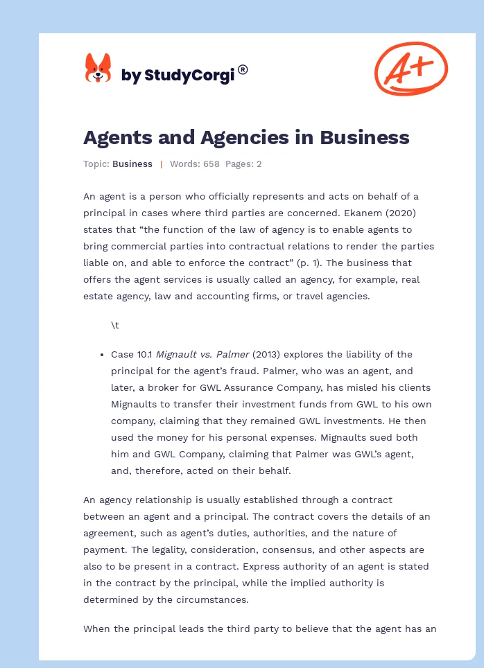 Agents and Agencies in Business. Page 1