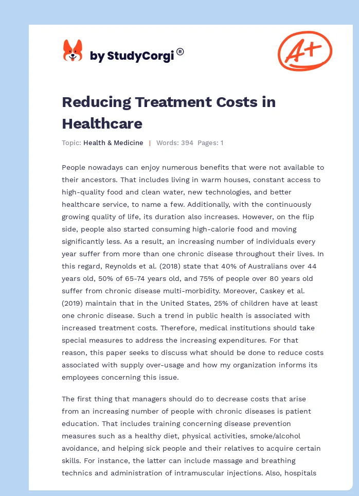 Reducing Treatment Costs in Healthcare. Page 1