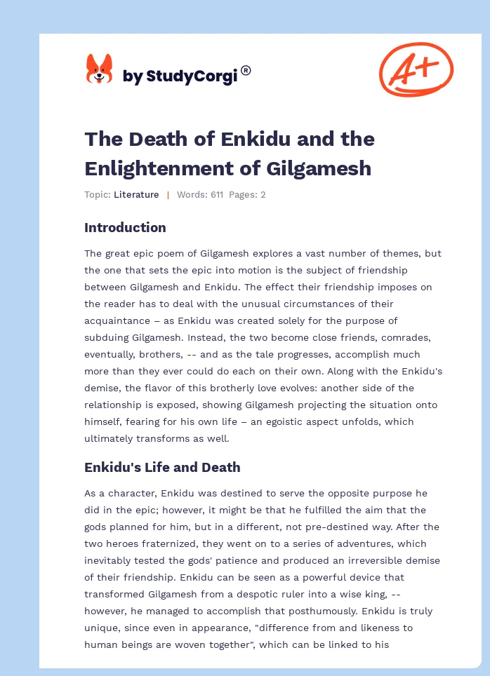 The Death of Enkidu and the Enlightenment of Gilgamesh. Page 1