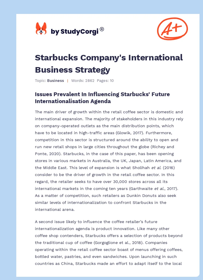 Starbucks Company's International Business Strategy. Page 1