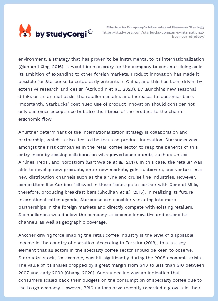 Starbucks Company's International Business Strategy. Page 2