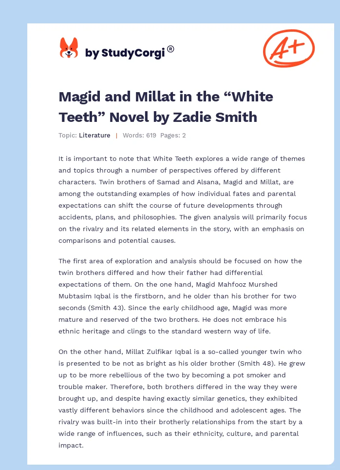 Magid and Millat in the “White Teeth” Novel by Zadie Smith. Page 1