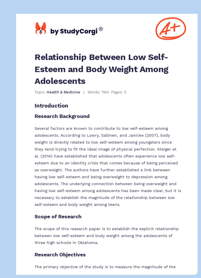 Relationship Between Low Self-Esteem and Body Weight Among Adolescents. Page 1