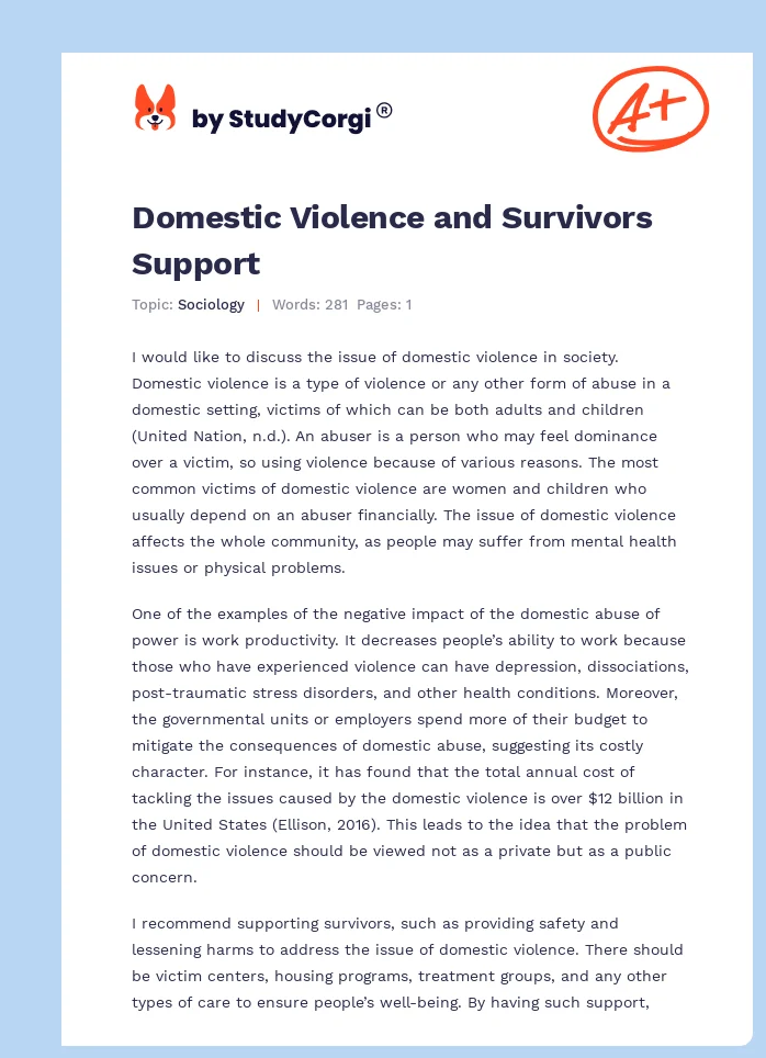 Domestic Violence and Survivors Support. Page 1