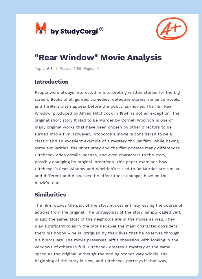 "Rear Window" Movie Analysis. Page 1