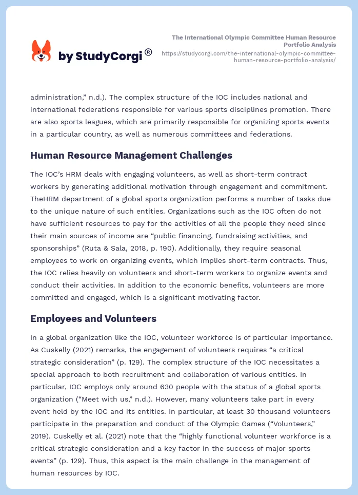 The International Olympic Committee Human Resource Portfolio Analysis. Page 2