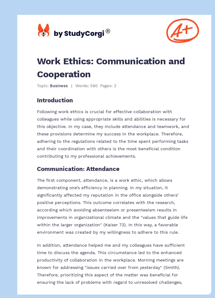 Work Ethics: Communication and Cooperation. Page 1