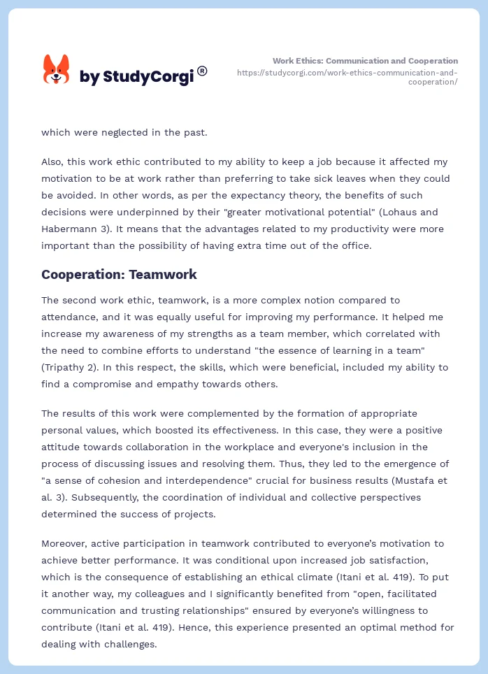 Work Ethics: Communication and Cooperation. Page 2