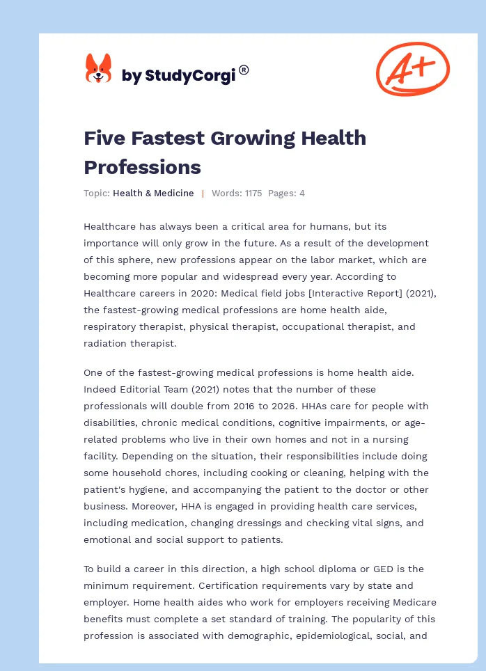 Five Fastest Growing Health Professions. Page 1