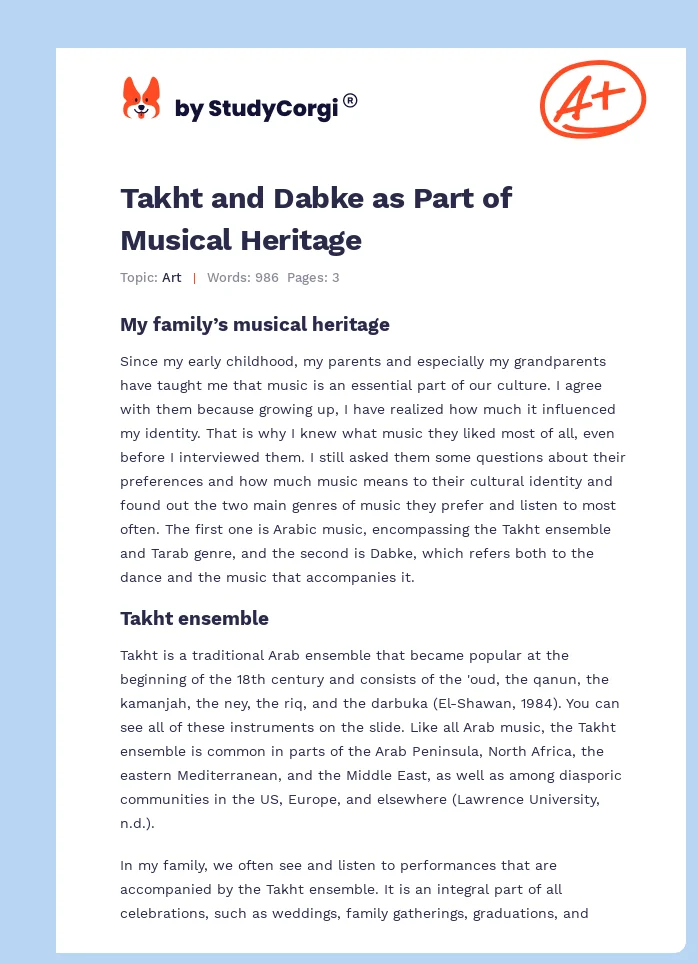 Takht and Dabke as Part of Musical Heritage. Page 1