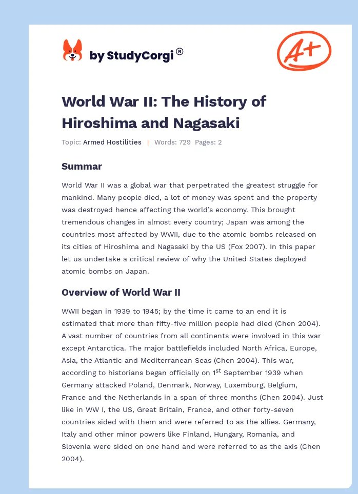 World War II: The History of Hiroshima and Nagasaki. Page 1