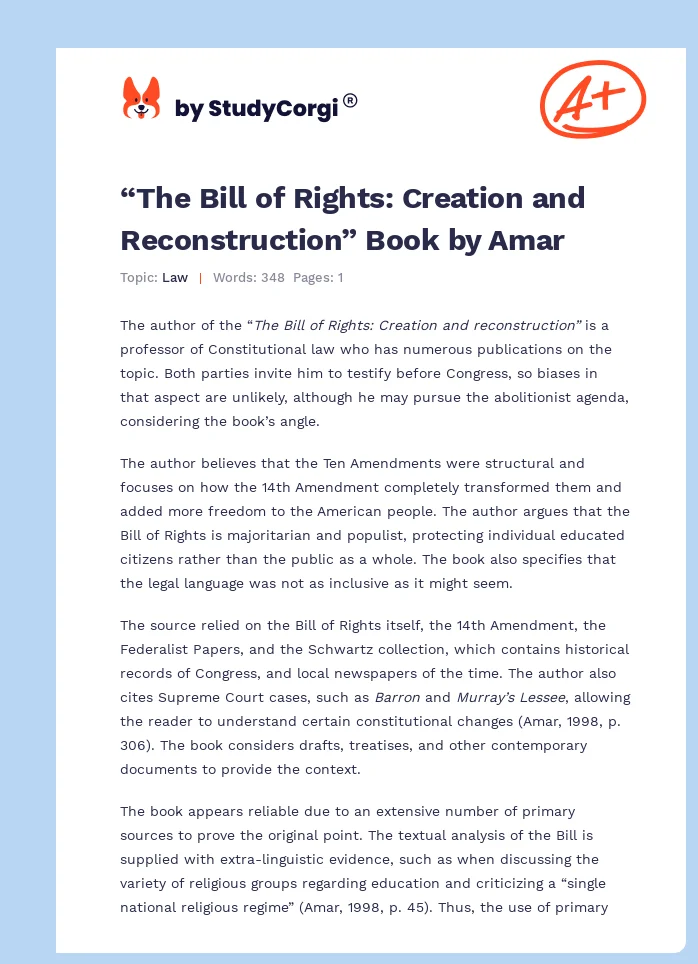 “The Bill of Rights: Creation and Reconstruction” Book by Amar. Page 1