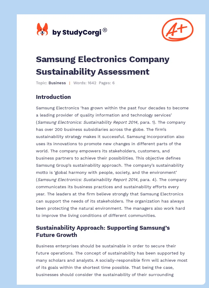 Samsung Electronics Company Sustainability Assessment. Page 1
