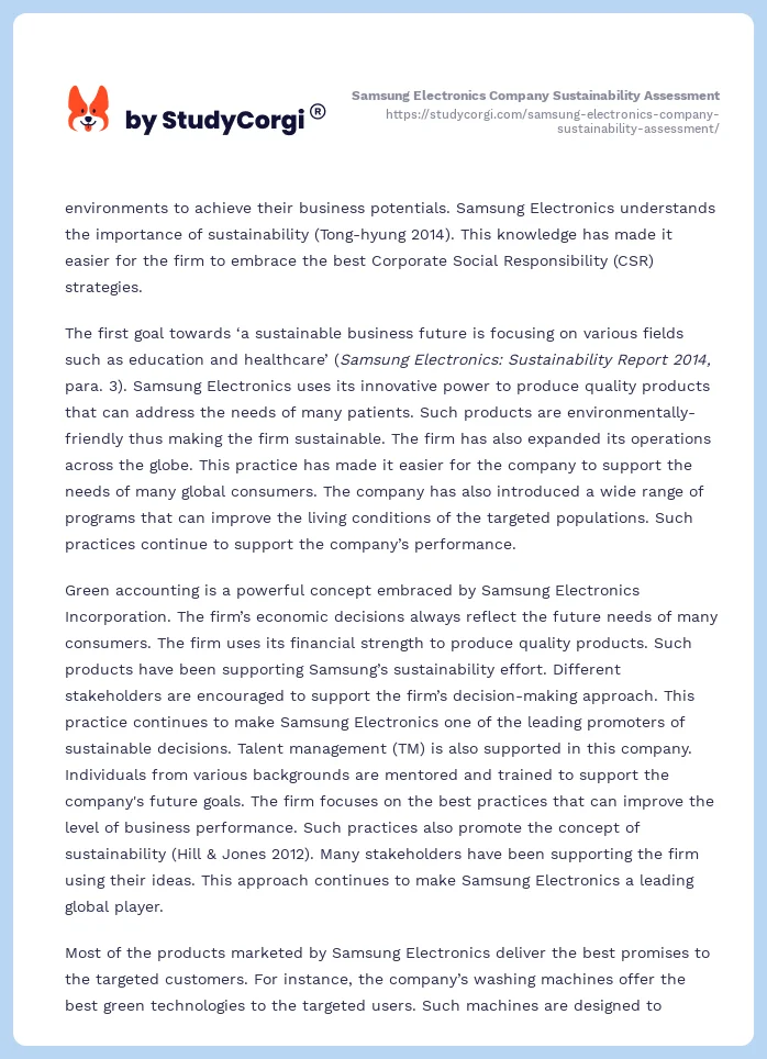 Samsung Electronics Company Sustainability Assessment. Page 2
