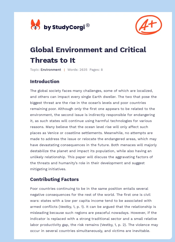 Global Environment and Critical Threats to It. Page 1