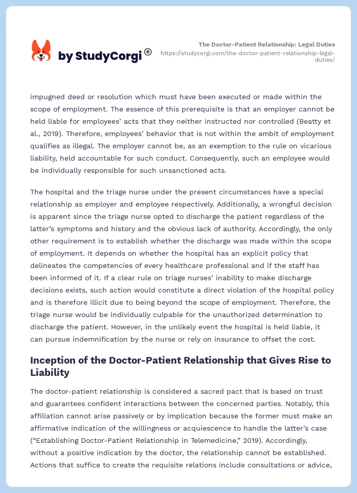 The Doctor-Patient Relationship: Legal Duties. Page 2