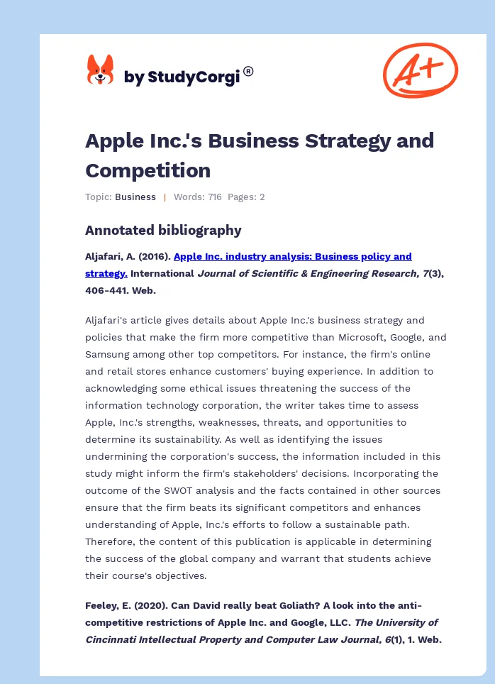 Apple Inc.'s Business Strategy and Competition. Page 1