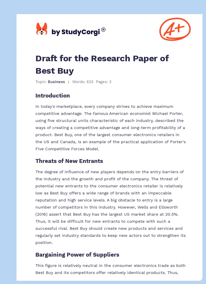 Draft for the Research Paper of Best Buy. Page 1