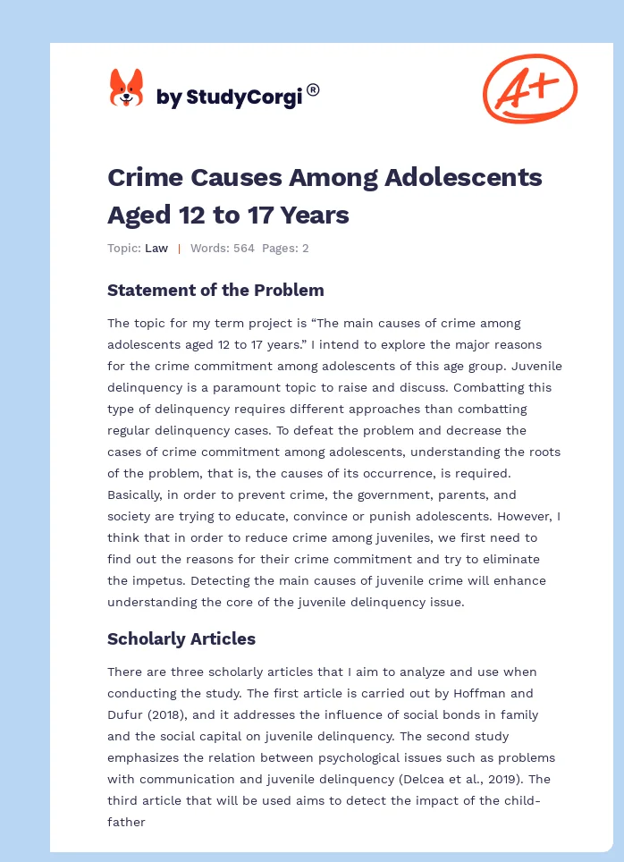 Crime Causes Among Adolescents Aged 12 to 17 Years. Page 1