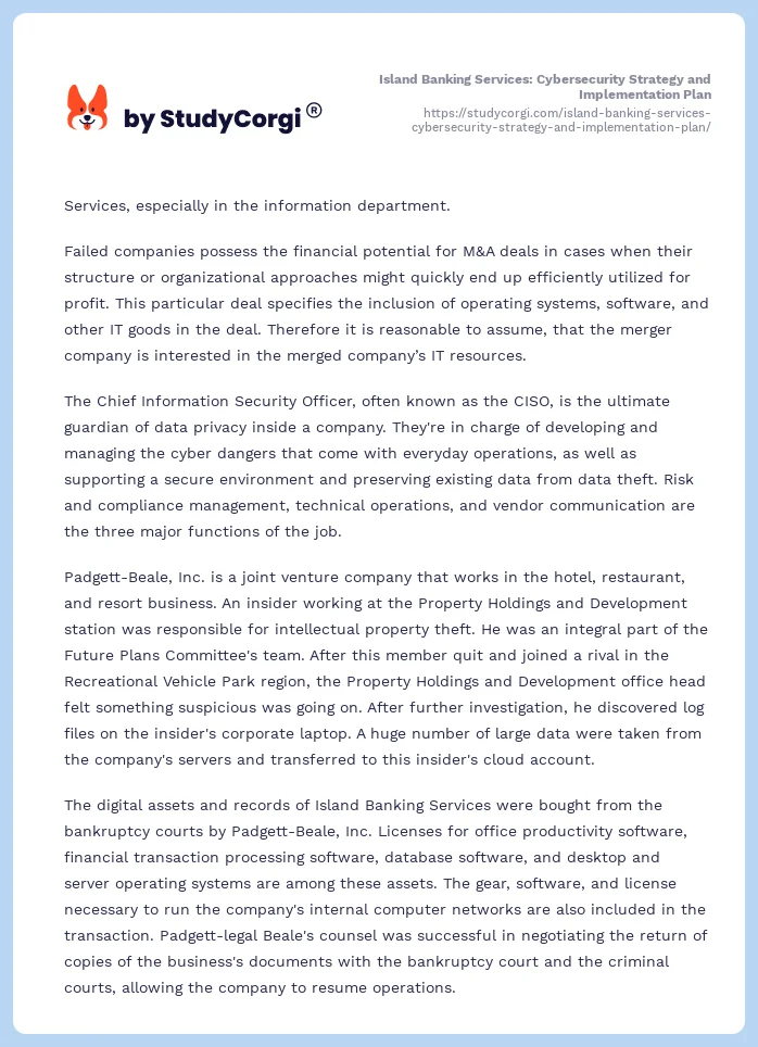 Island Banking Services: Cybersecurity Strategy and Implementation Plan. Page 2