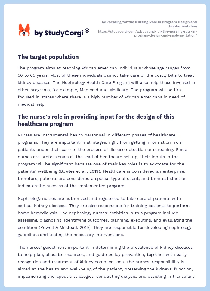 Advocating for the Nursing Role in Program Design and Implementation. Page 2