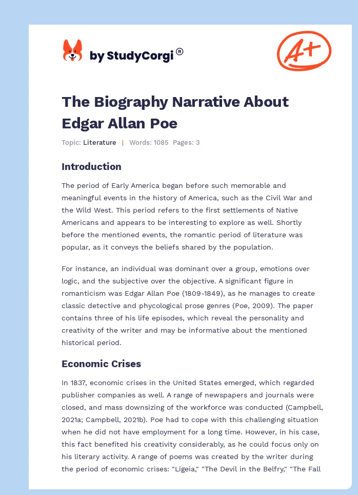 The Biography Narrative About Edgar Allan Poe. Page 1