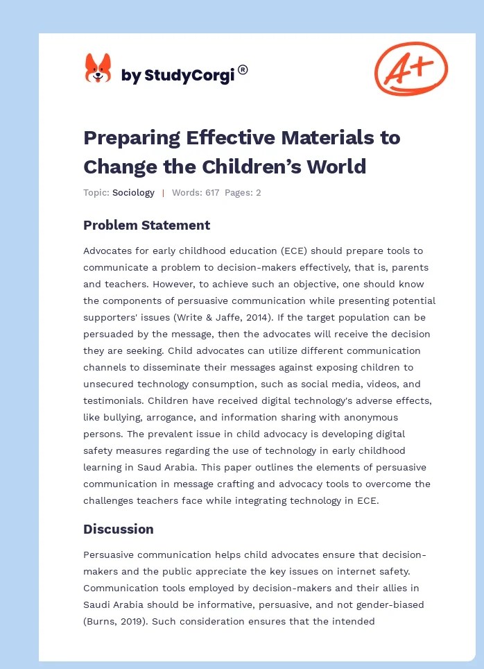 Preparing Effective Materials to Change the Children’s World. Page 1