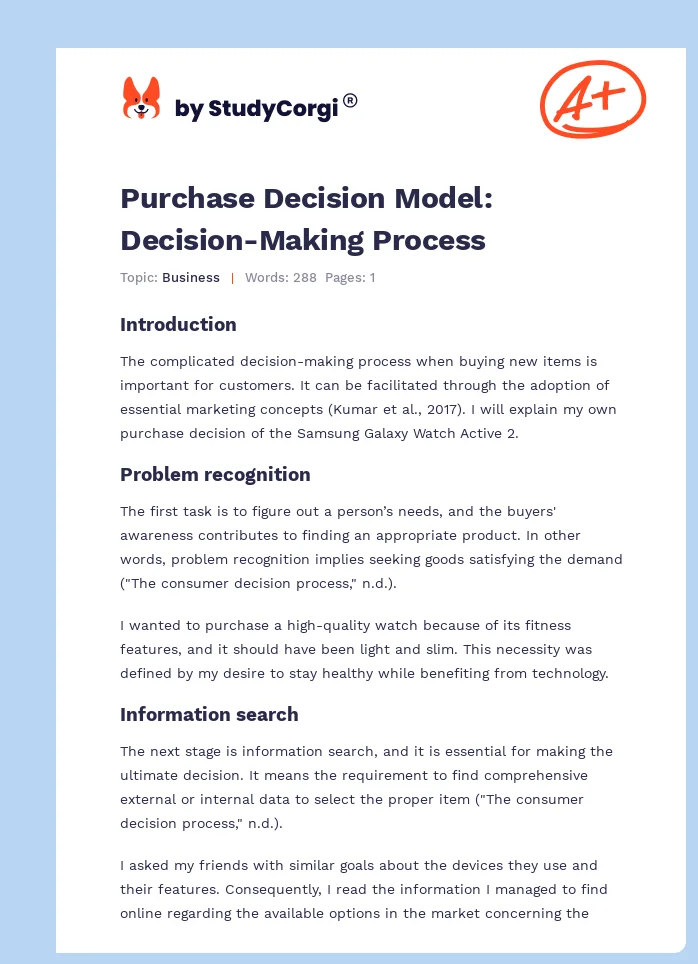 Purchase Decision Model: Decision-Making Process. Page 1