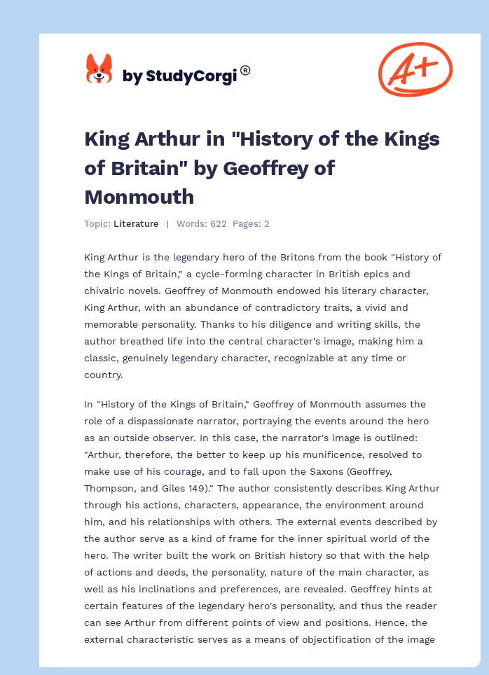 King Arthur in "History of the Kings of Britain" by Geoffrey of Monmouth. Page 1