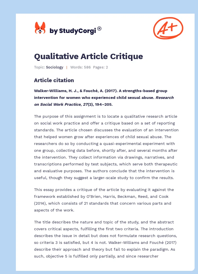 Qualitative Article Critique. Page 1