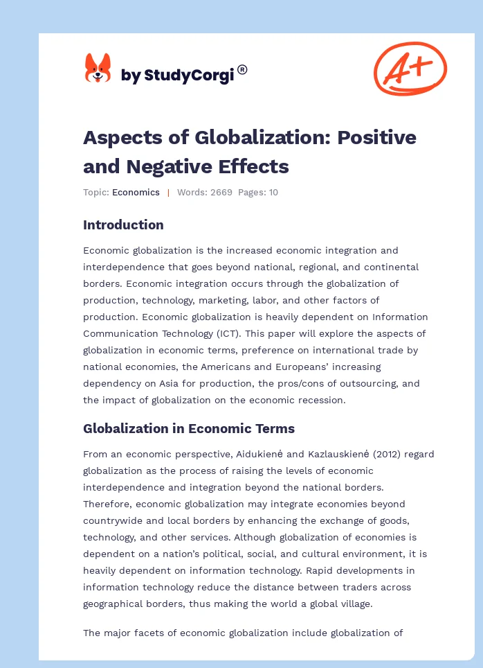 Aspects of Globalization: Positive and Negative Effects. Page 1
