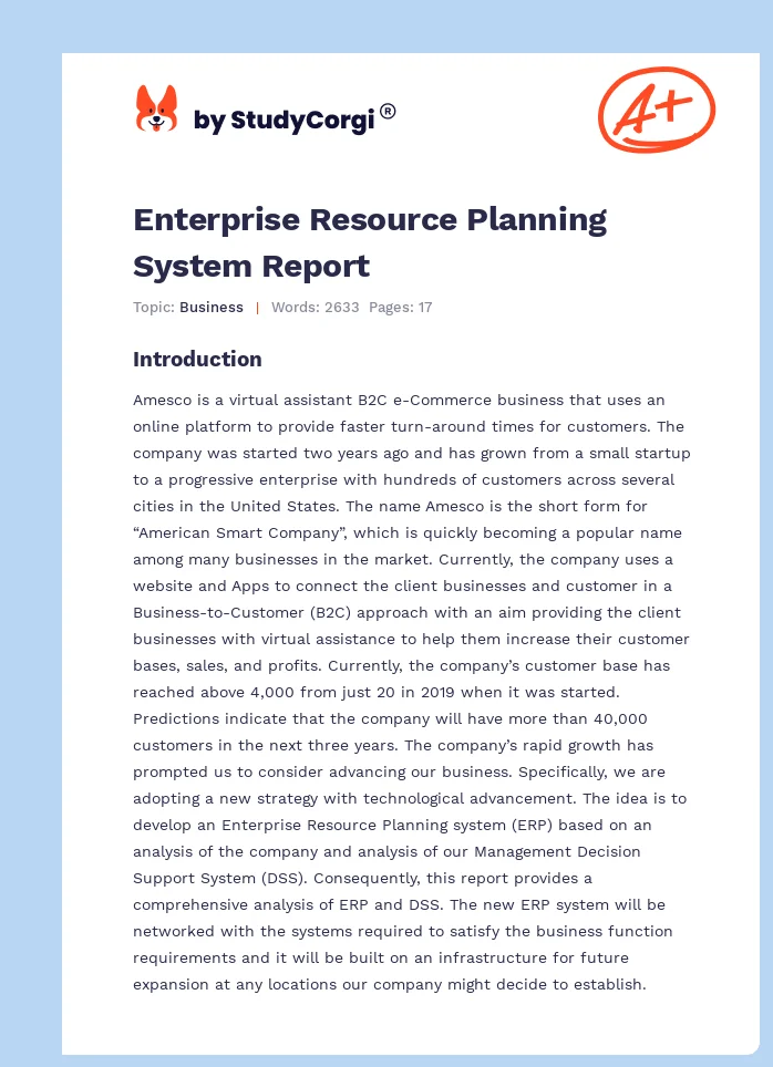 Enterprise Resource Planning System Report. Page 1