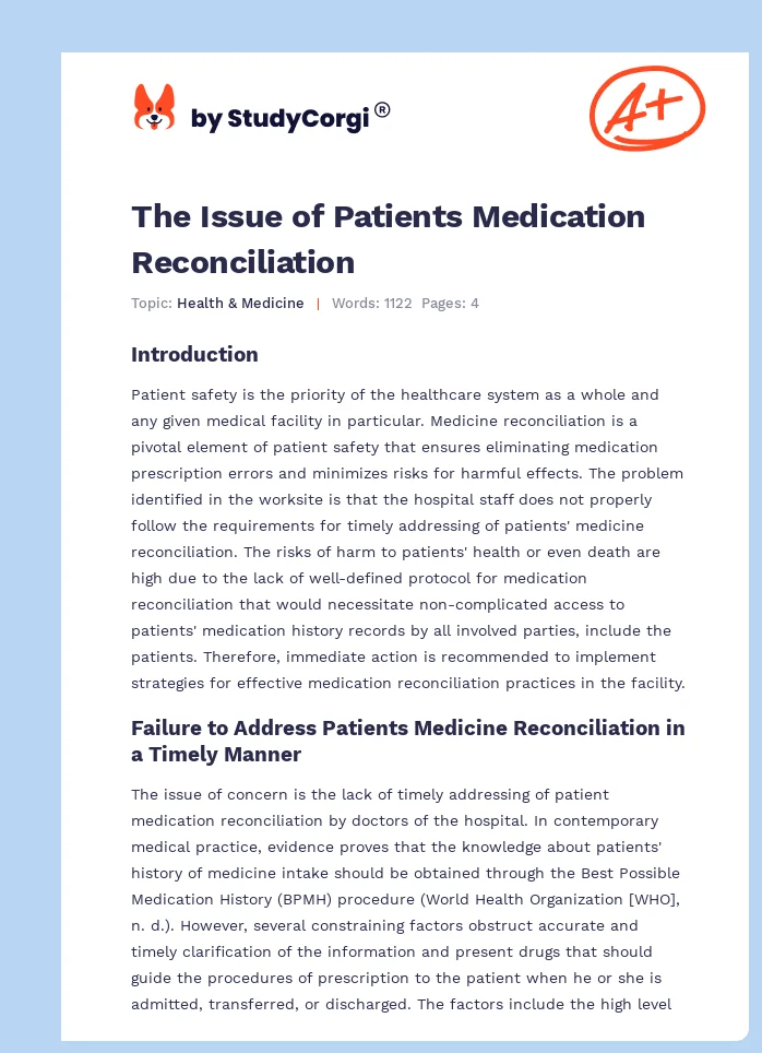 The Issue of Patients Medication Reconciliation. Page 1
