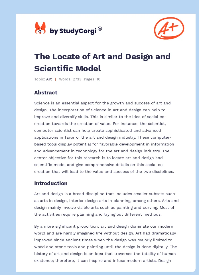 The Locate of Art and Design and Scientific Model. Page 1