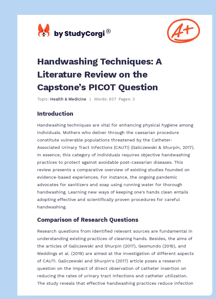 Handwashing Techniques: A Literature Review on the Capstone’s PICOT Question. Page 1