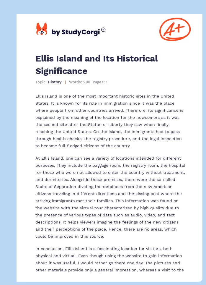 Ellis Island and Its Historical Significance. Page 1