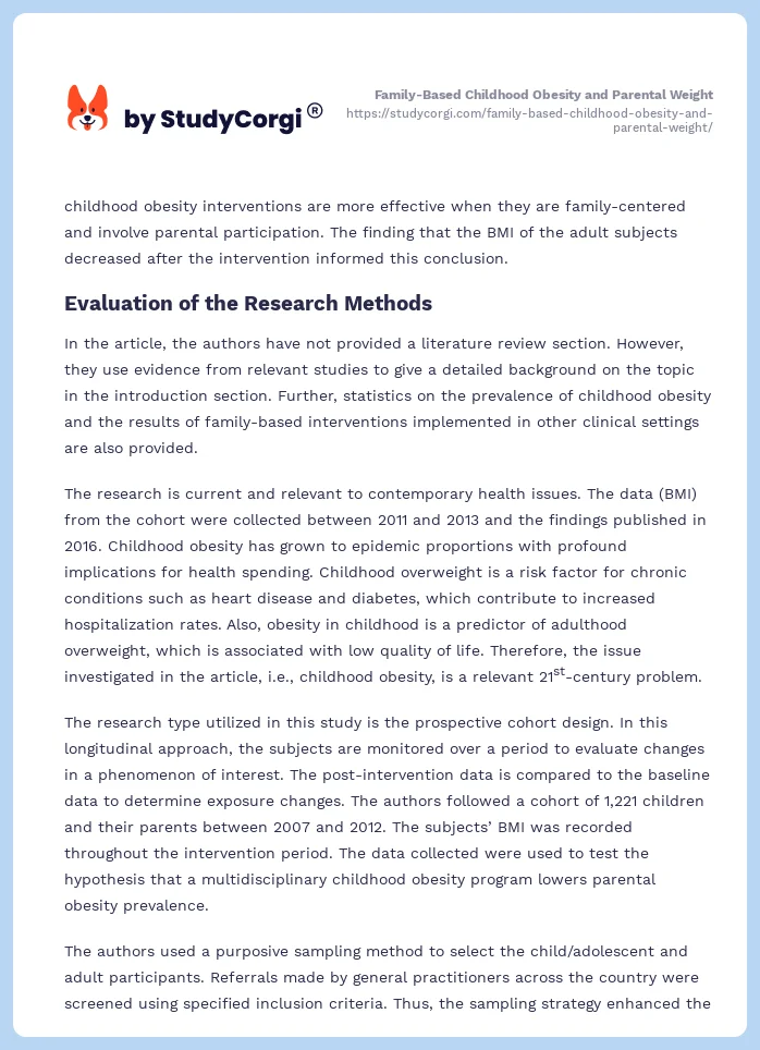 Family-Based Childhood Obesity and Parental Weight. Page 2
