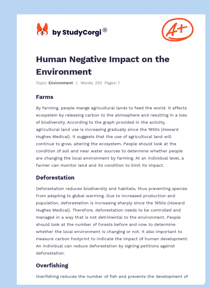 Human Negative Impact on the Environment. Page 1