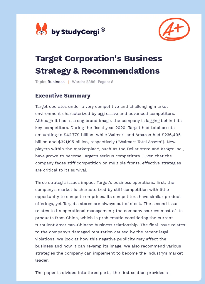 Target Corporation's Business Strategy & Recommendations. Page 1