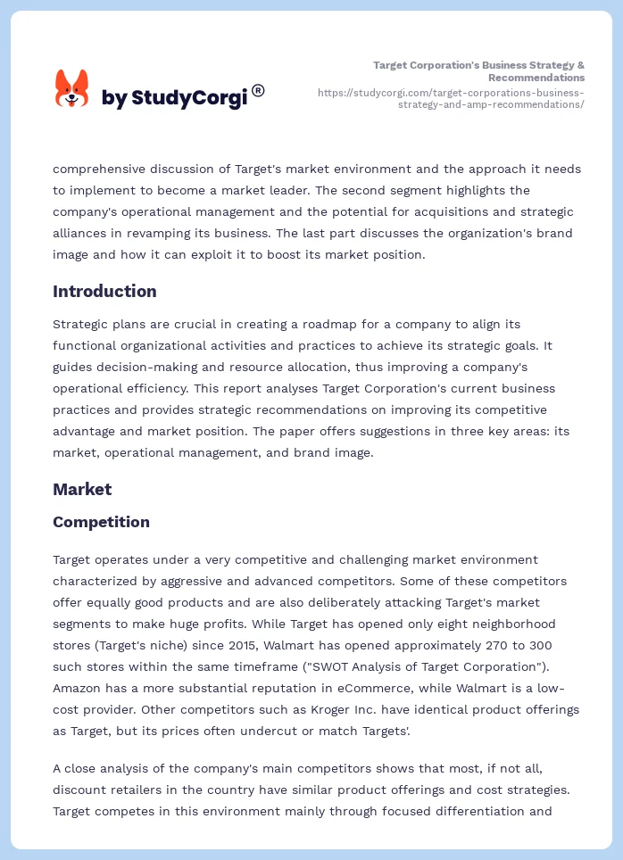Target Corporation's Business Strategy & Recommendations. Page 2